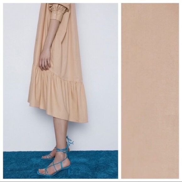 ZARA Cotton Long Sleeve Poplin Midi Dress Camel S - Picture 13 of 16